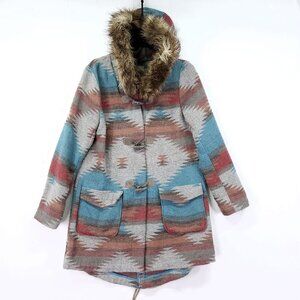 BB DAKOTA KOA Tribal Southwest Aztec Toggle Coat Jacket Size Medium Wool Blend